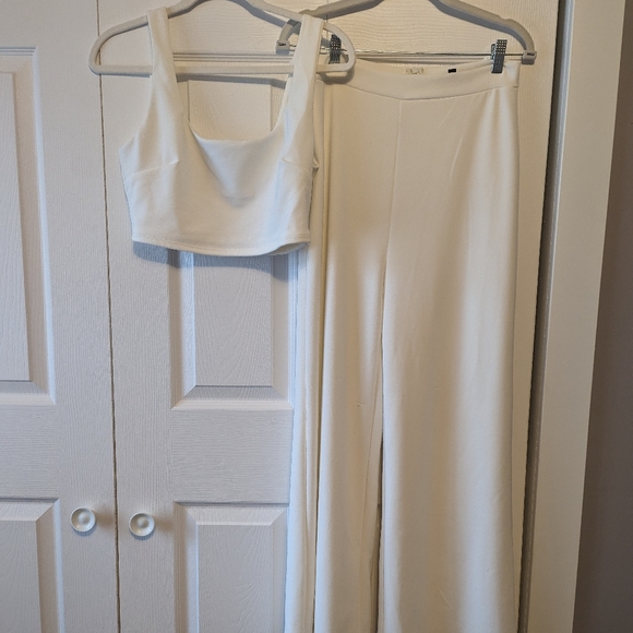 Lulu's Only Tonight Ivory Two-Piece Wide-Leg Jumpsuit Large - Picture 8 of 11